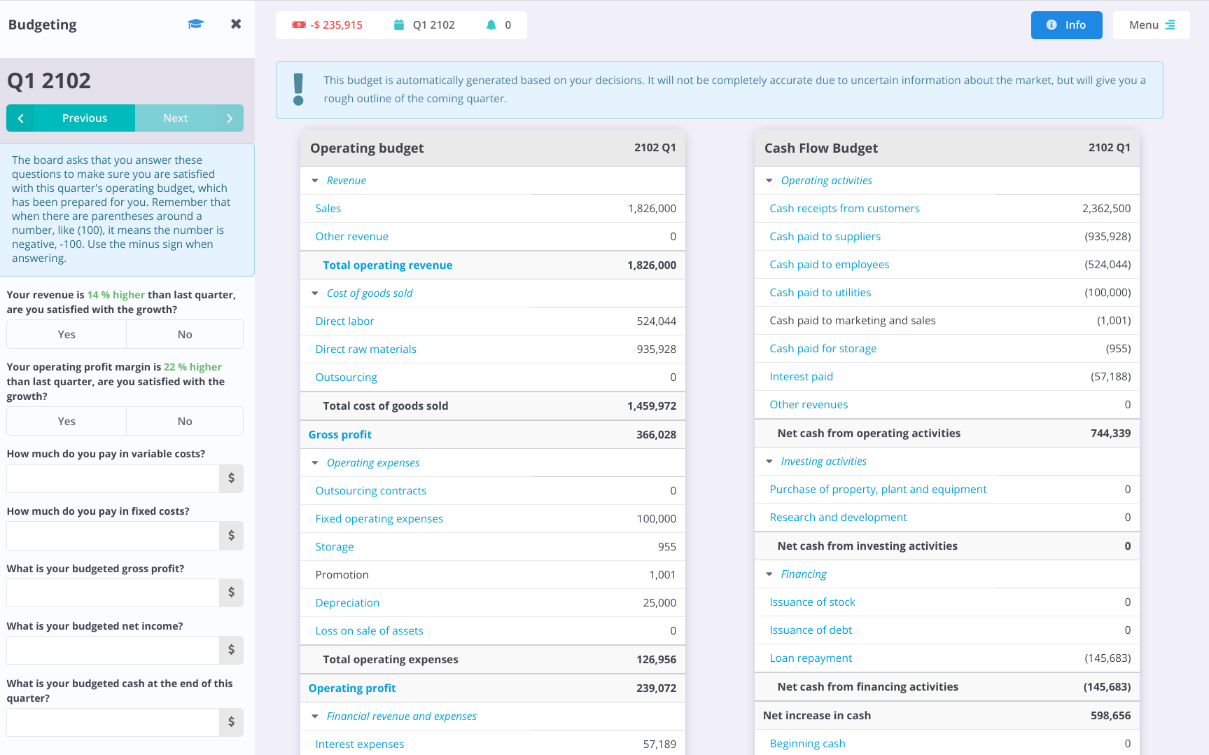 personal budget simulation for students